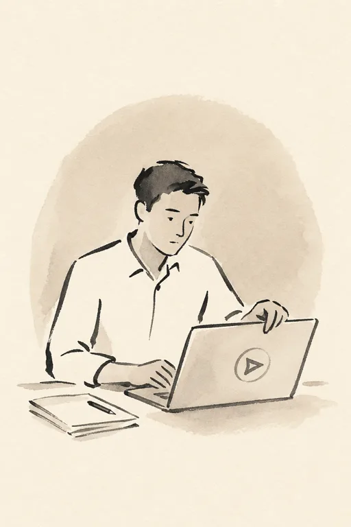 A person pauses over a laptop, one hand resting on the screen before sharing their work.